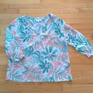 Cynthia Rowley Sz L Blouse Tropical Print